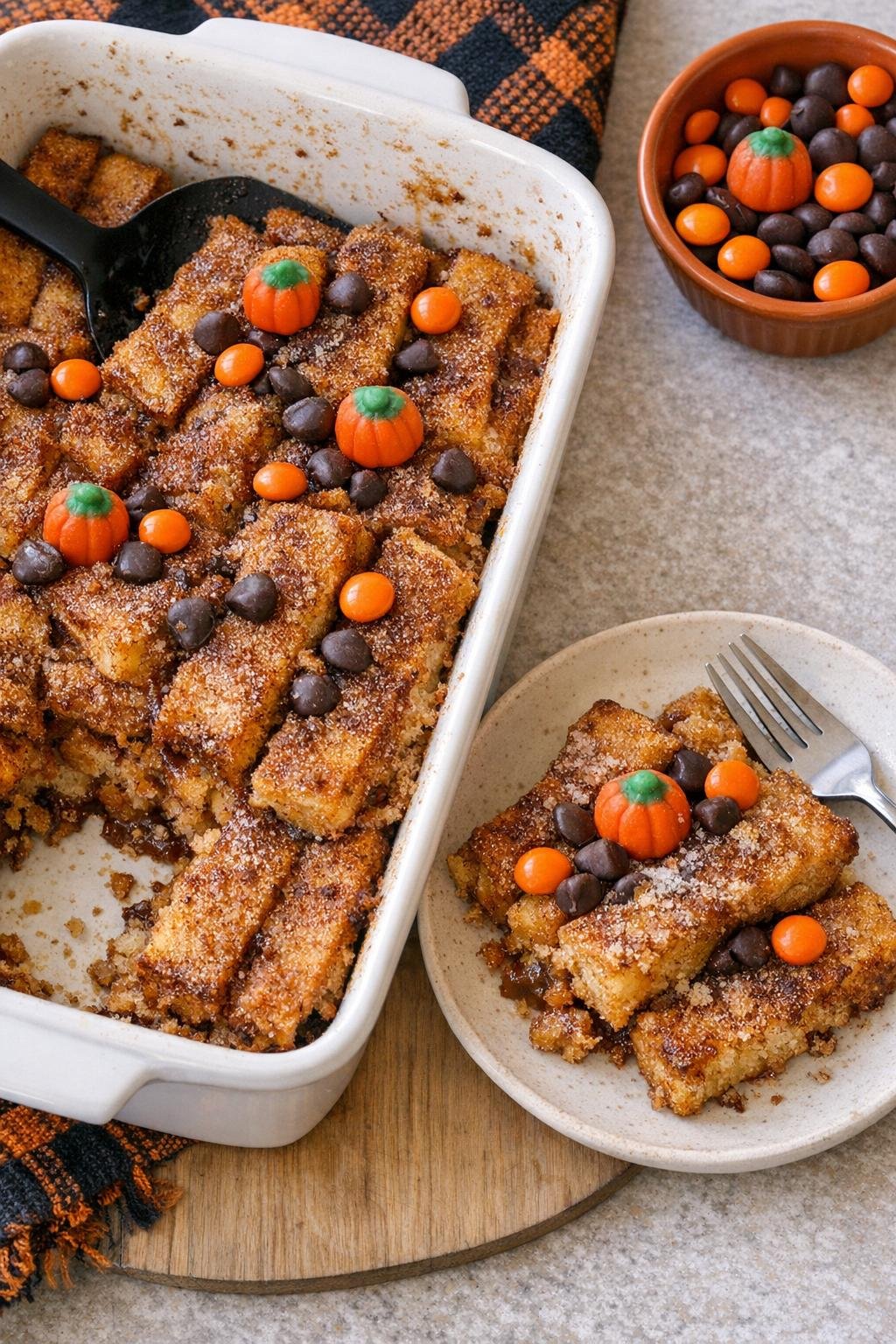 Finished baked French toast stick dessert