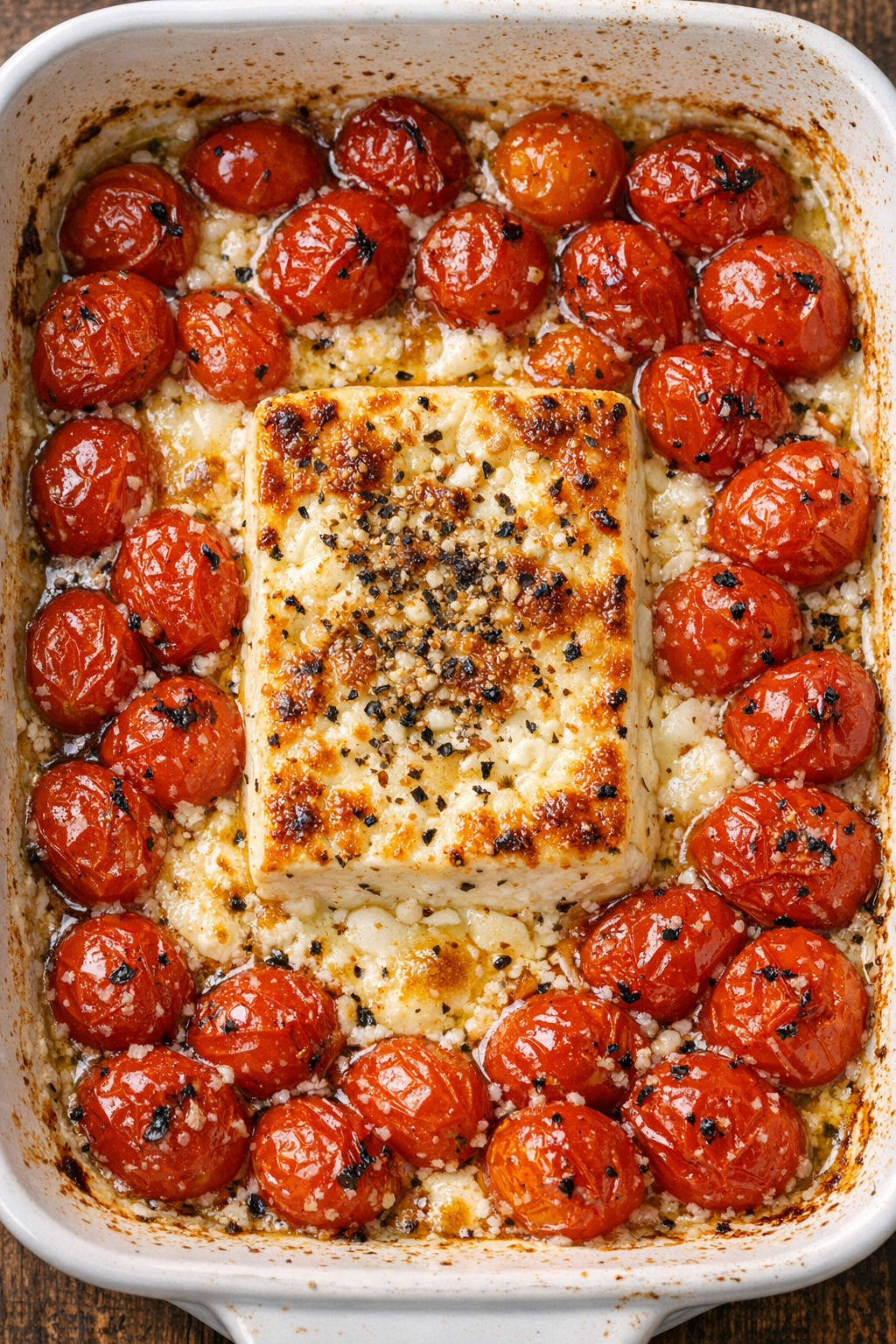 Low carb 3-ingredient feta bake fresh from the oven