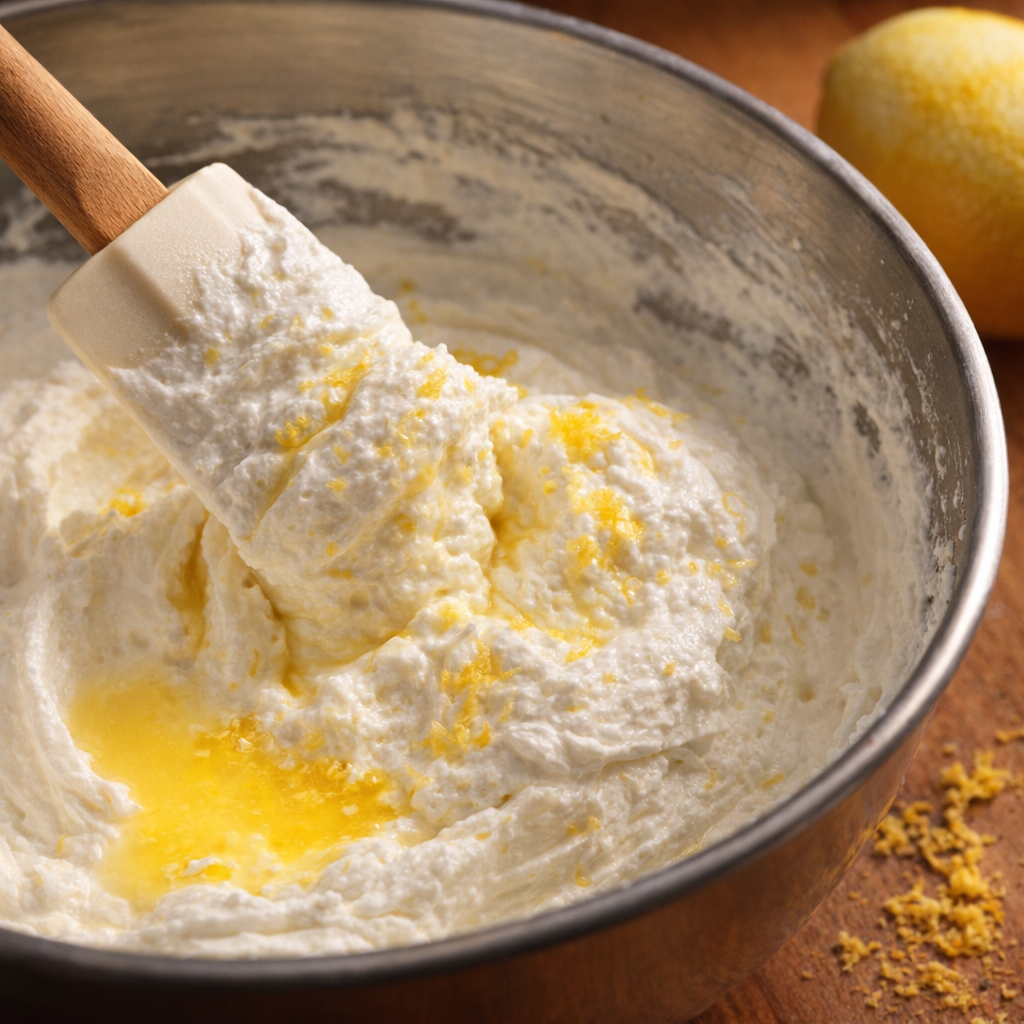 Lemon zest being folded into whipped cream mixture