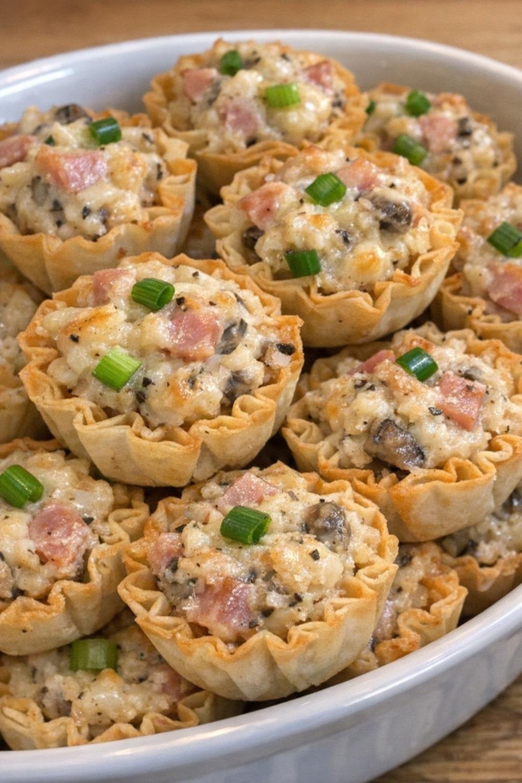 Crunchy party cups piled in a serving dish
