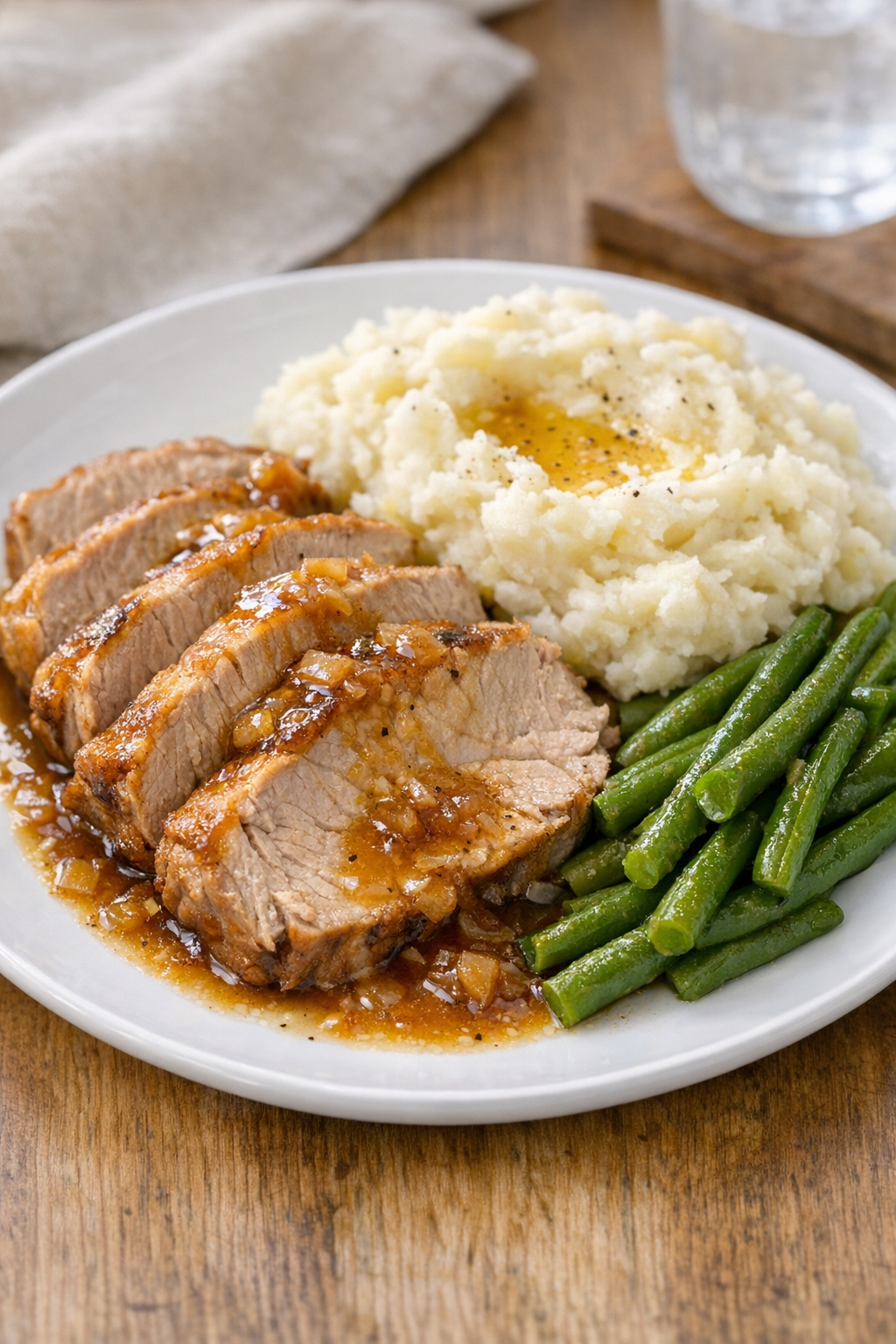 Finished plated slow cooker pork supper