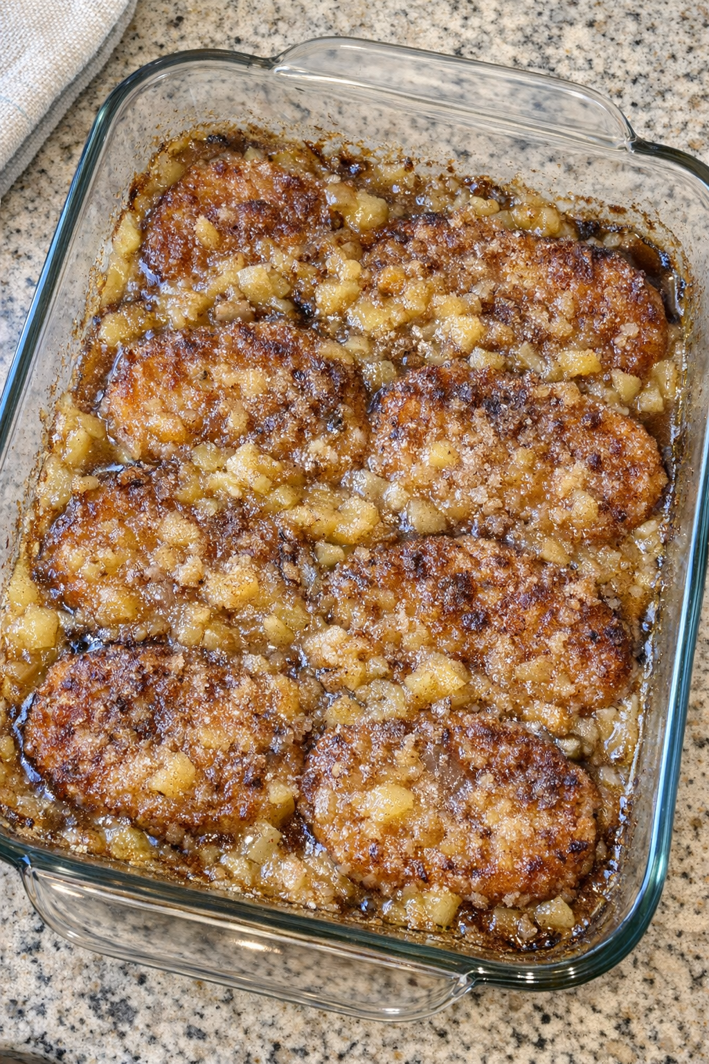Baked hash brown dessert in a glass baking dish
