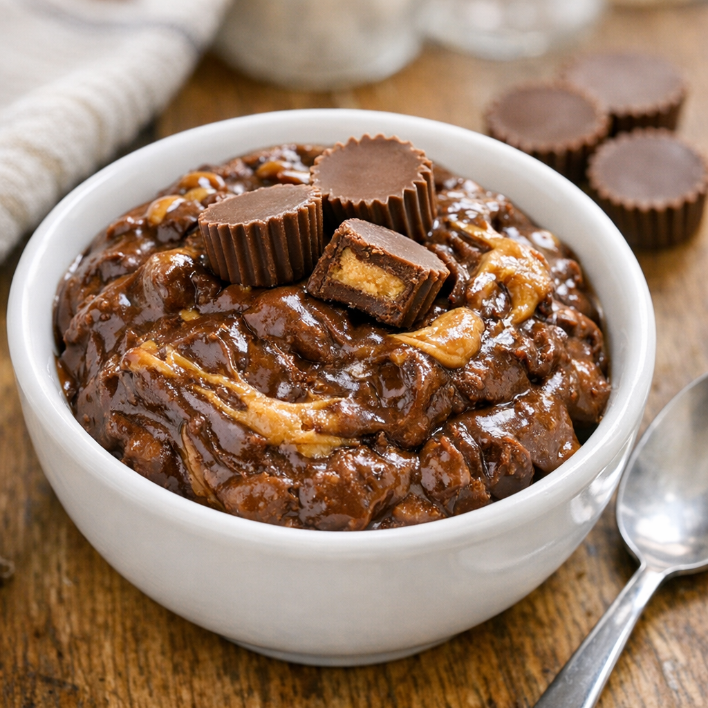 Finished peanut butter cup treat in a serving bowl