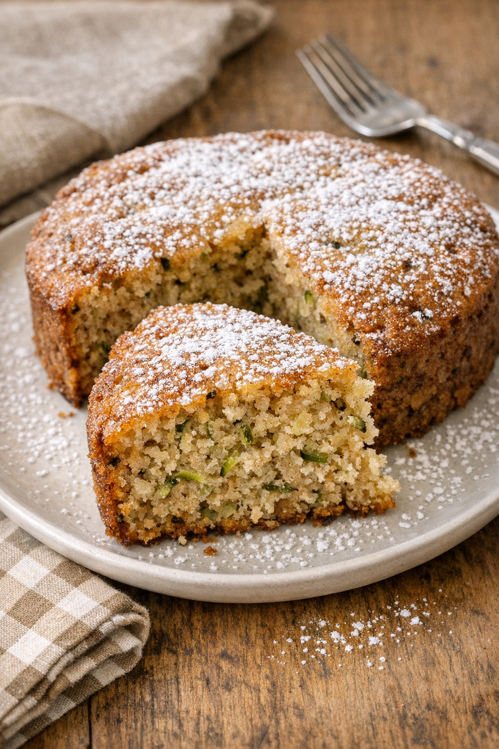 Finished slow cooker zucchini cake served on a plate