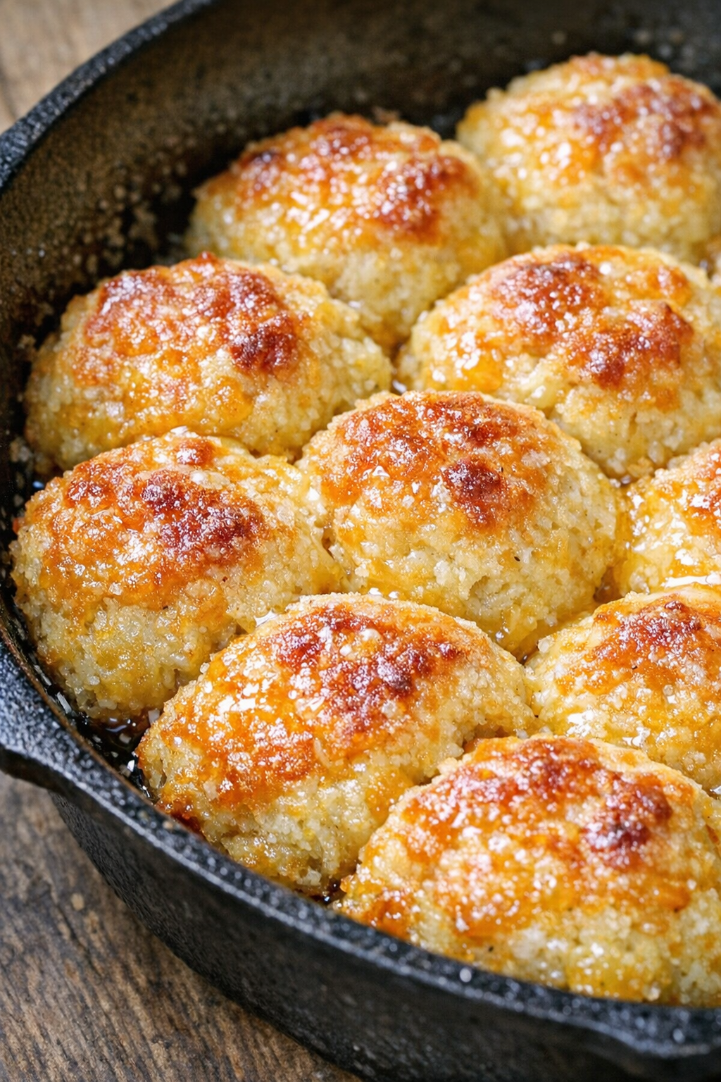 Southern 3-ingredient cheddar biscuit bites in a cast iron skillet