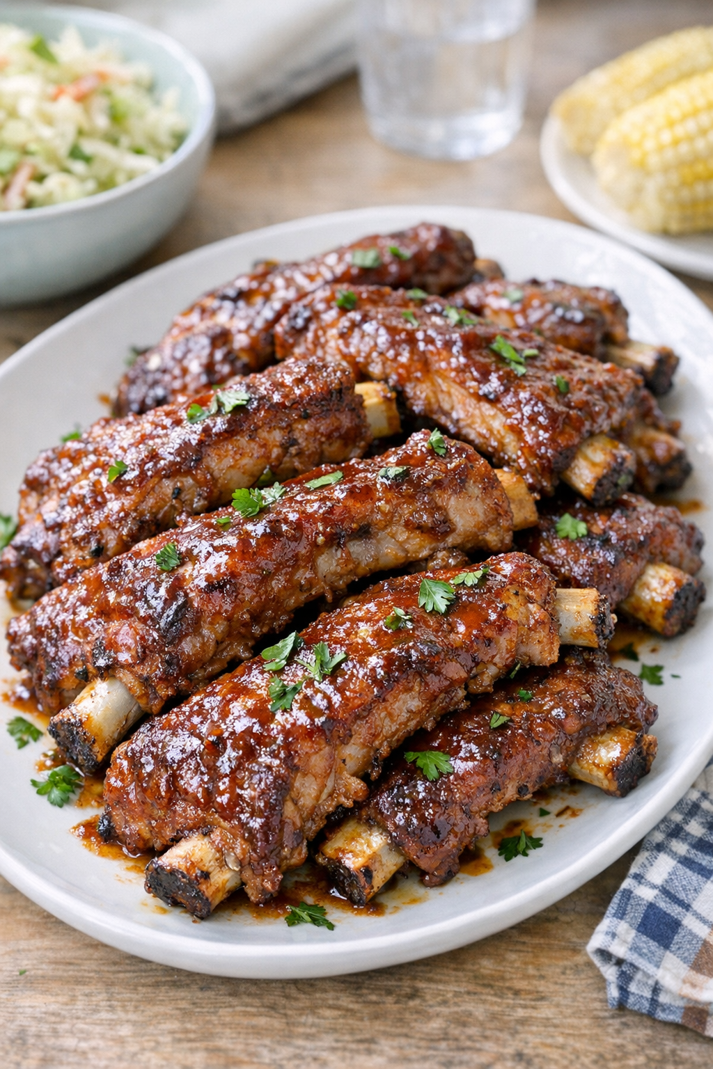 Finished slow cooker spare ribs on a platter