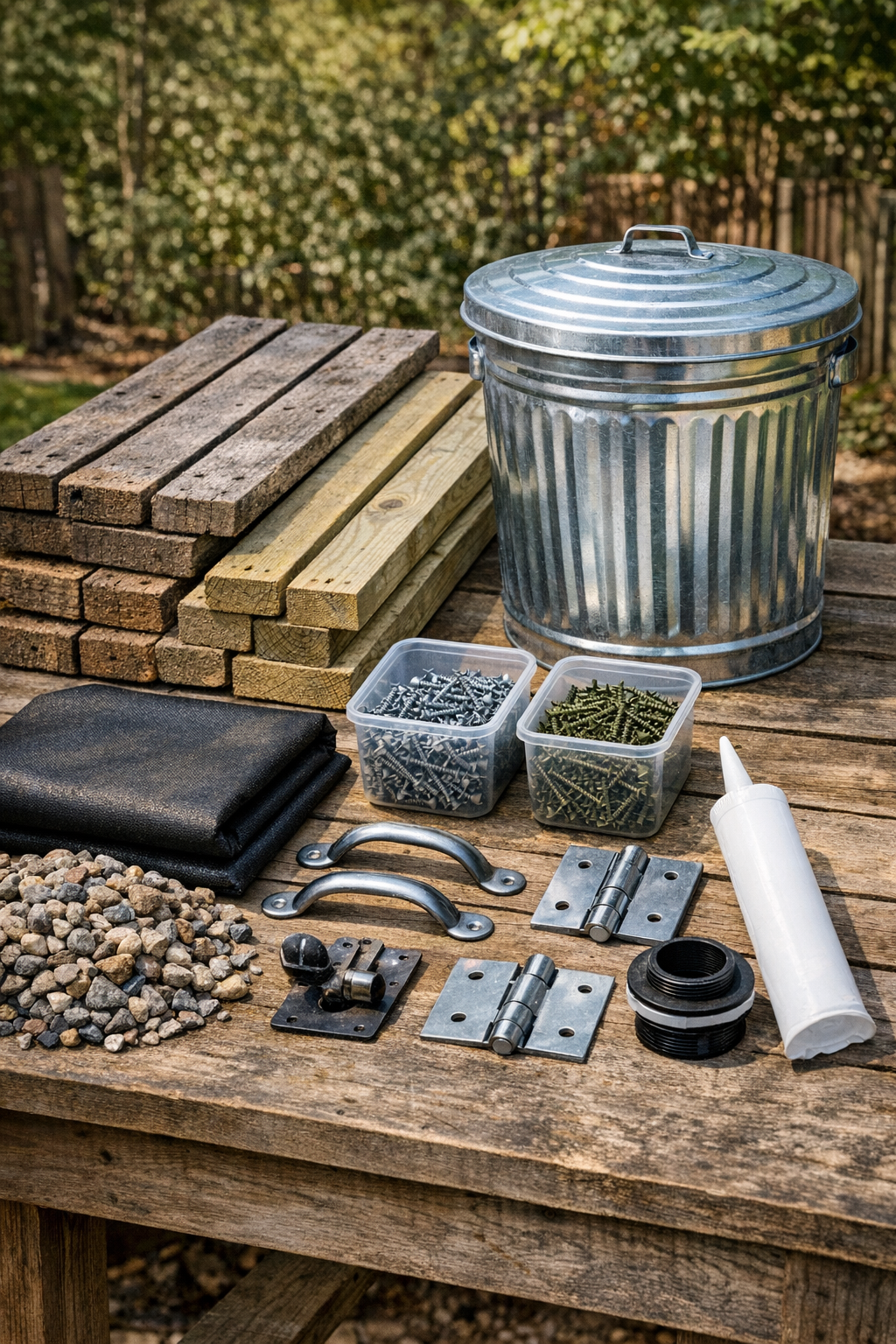 Materials laid out for the floating deck cooler project