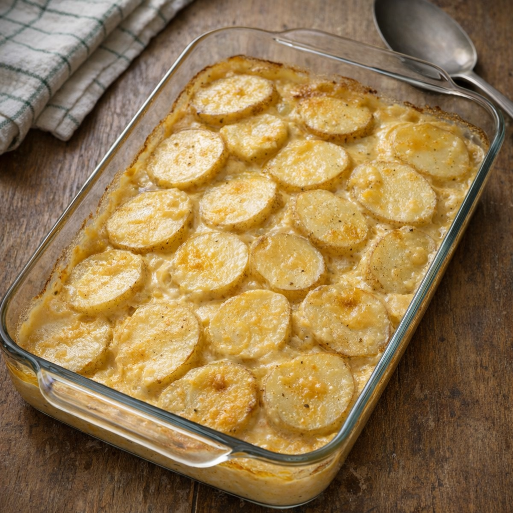 Creamy baked chicken soup potatoes fresh from the oven