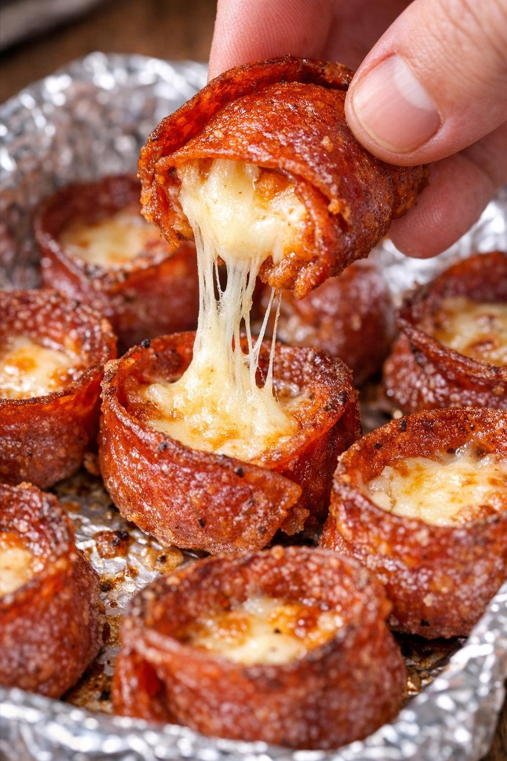 Finished pepperoni Carlton bombs with melted cheese