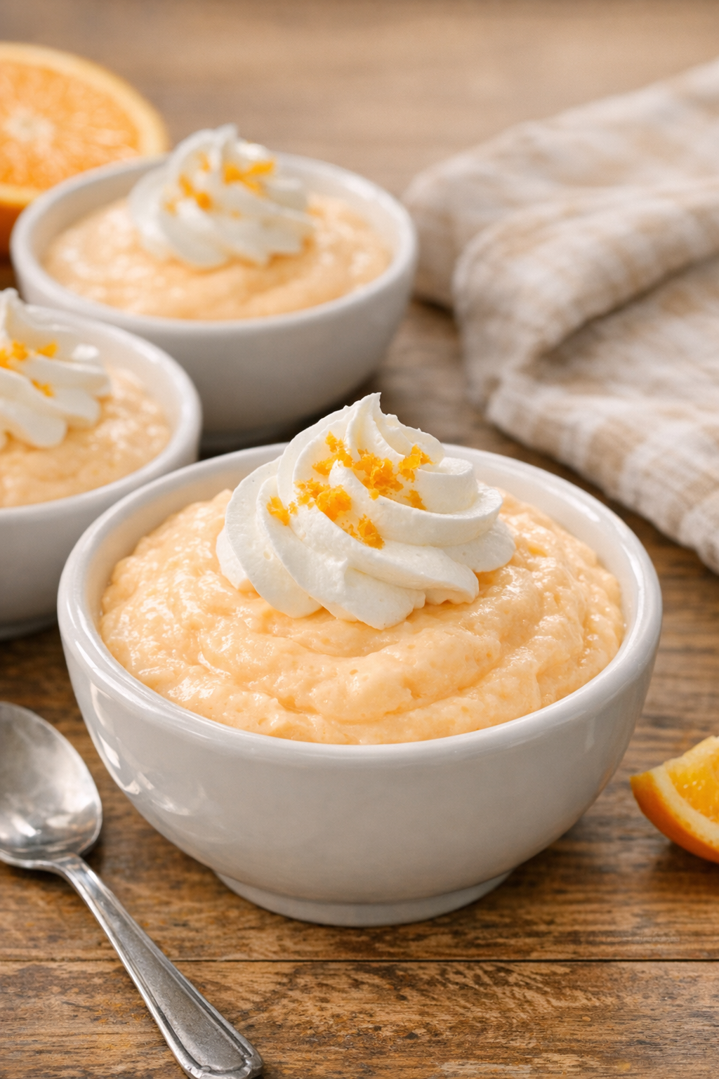 Finished creamsicle-style slow cooker dessert in serving bowls