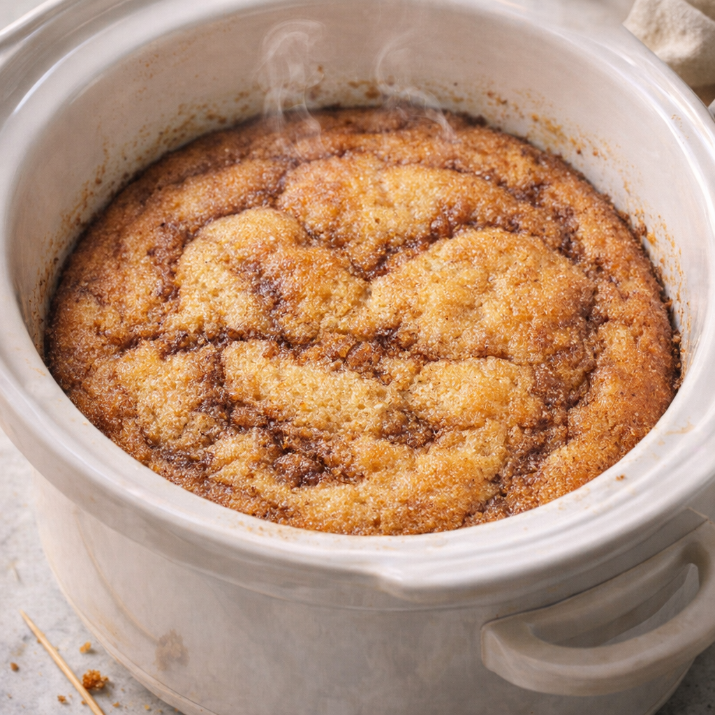 Finished chai latte cake in slow cooker