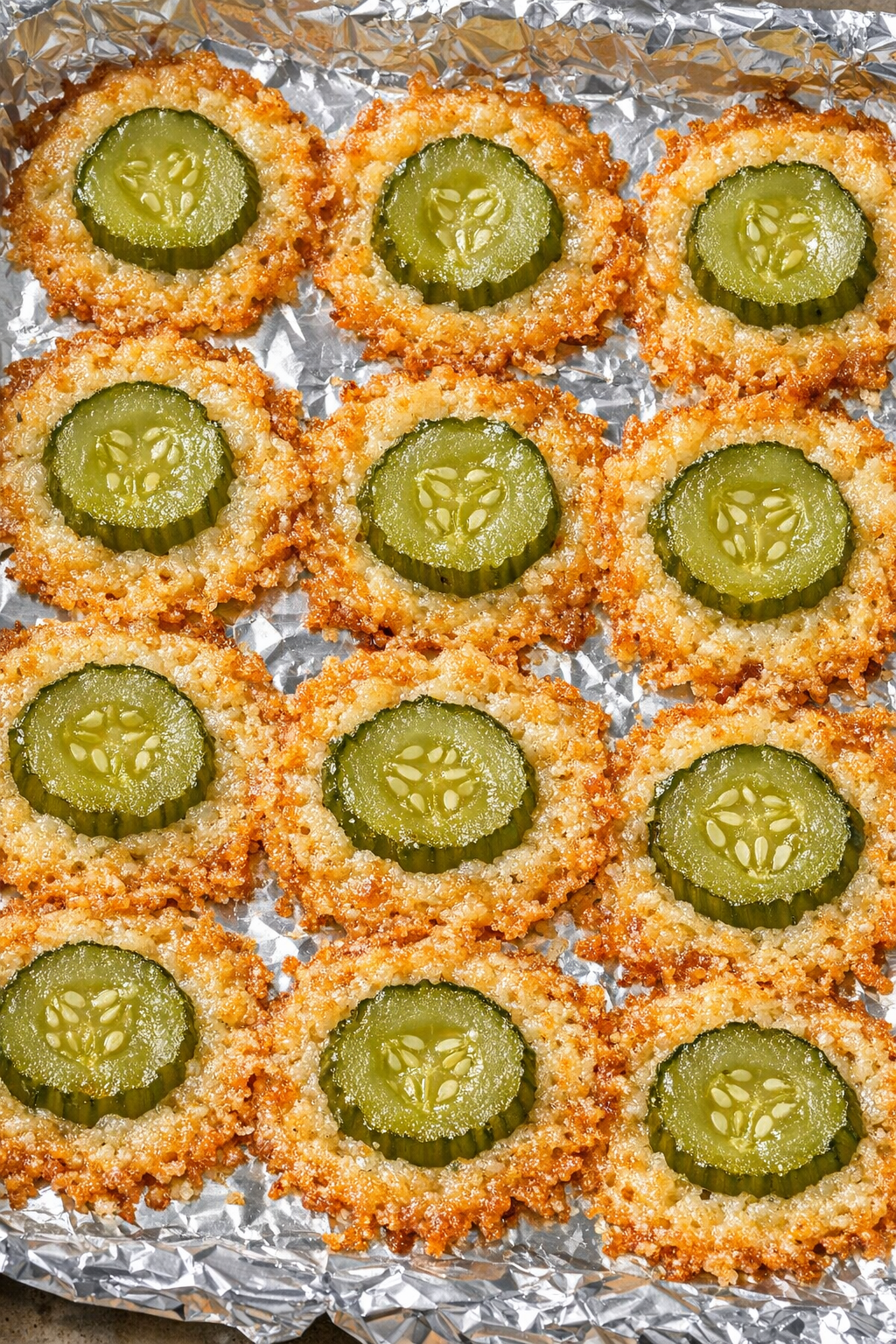 Pickle cheese crisps fresh from the oven