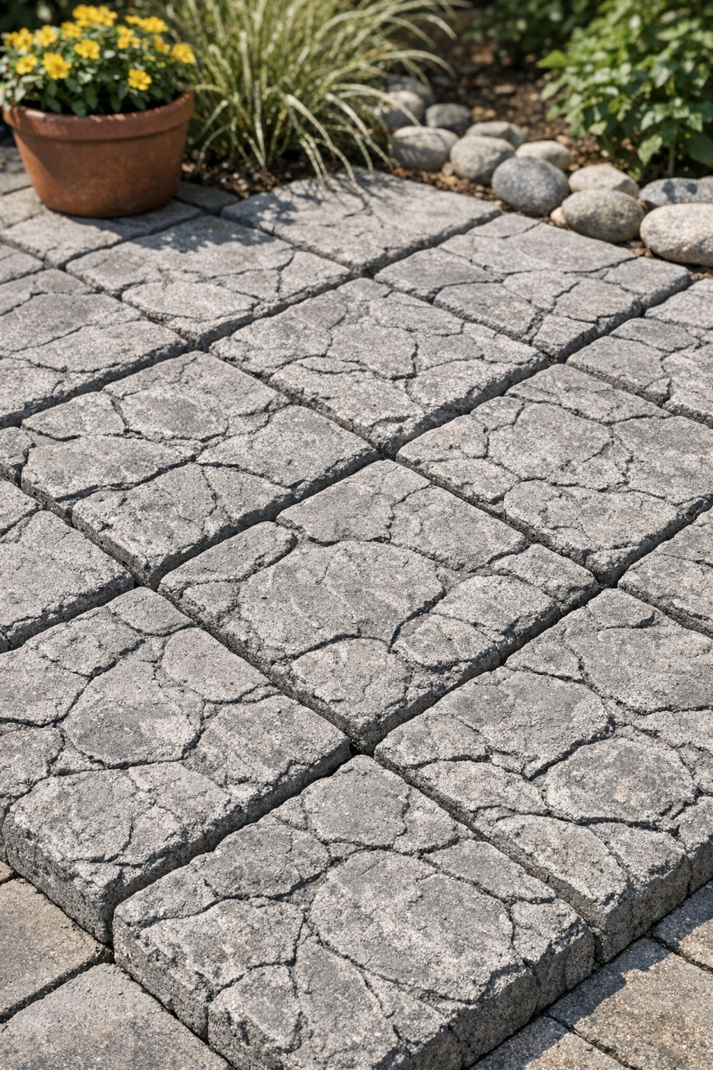 Finished heavy textured cement patio blocks made with foam can coolers