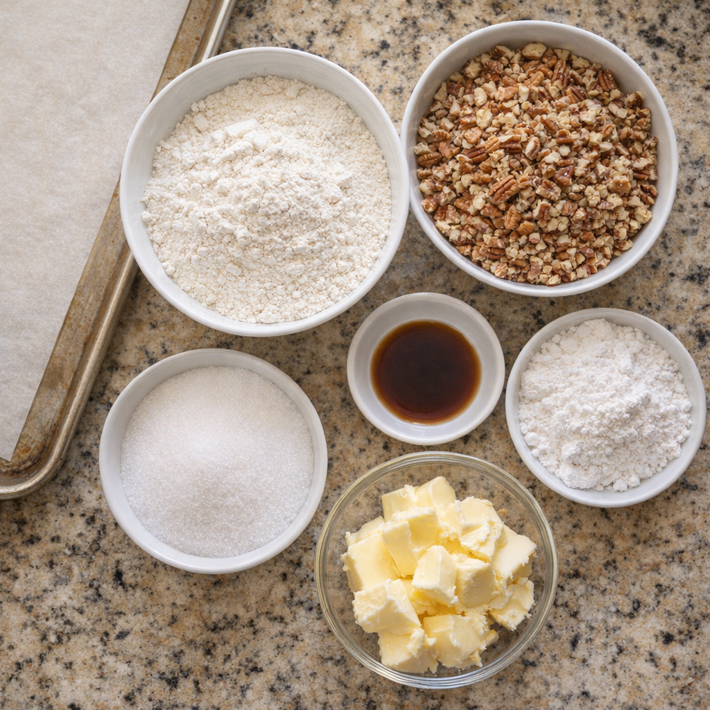 Afgemeten ingrediënten voor pecannotensandwiches