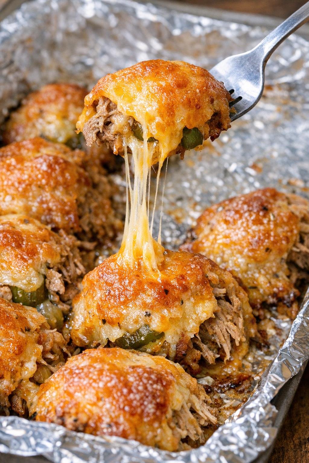 Low carb pulled pork fairchild bombs on a foil tray