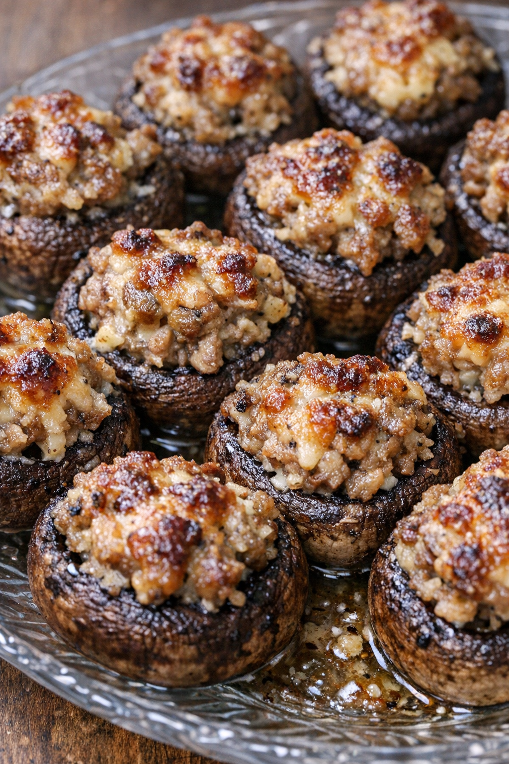 Finished sausage stuffed mushrooms
