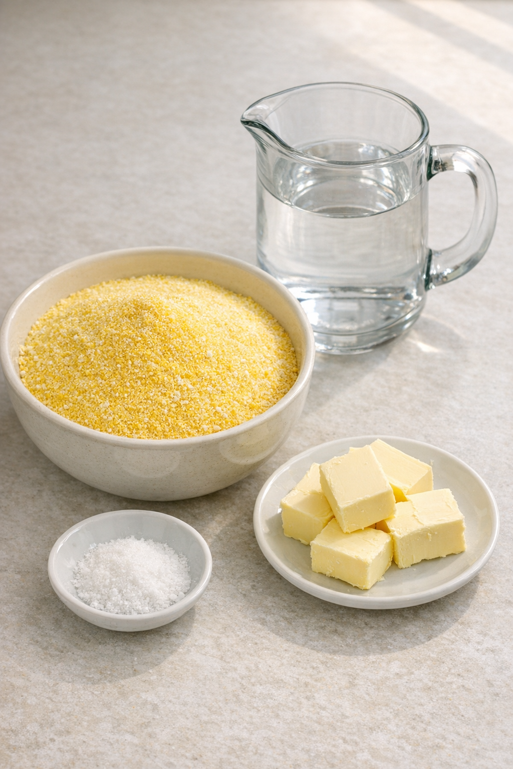 Cornmeal, water, salt, and butter ingredients