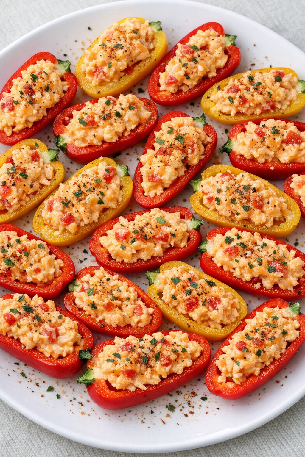 Low carb 3-ingredient pimento pepper bites on a white plate
