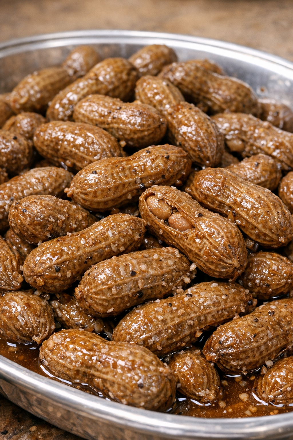 Southern boiled peanuts on a serving tray
