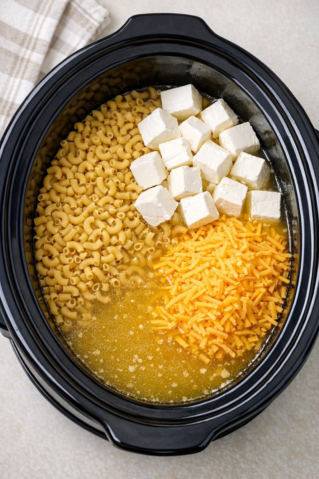 Ingredients added to the slow cooker before stirring