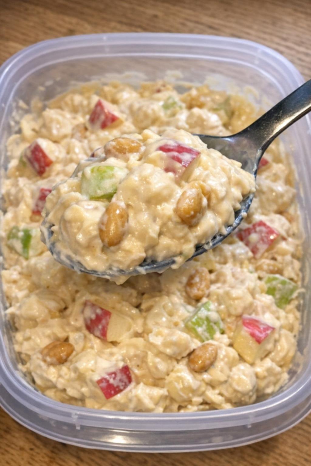 Taffy apple salad in a clear container