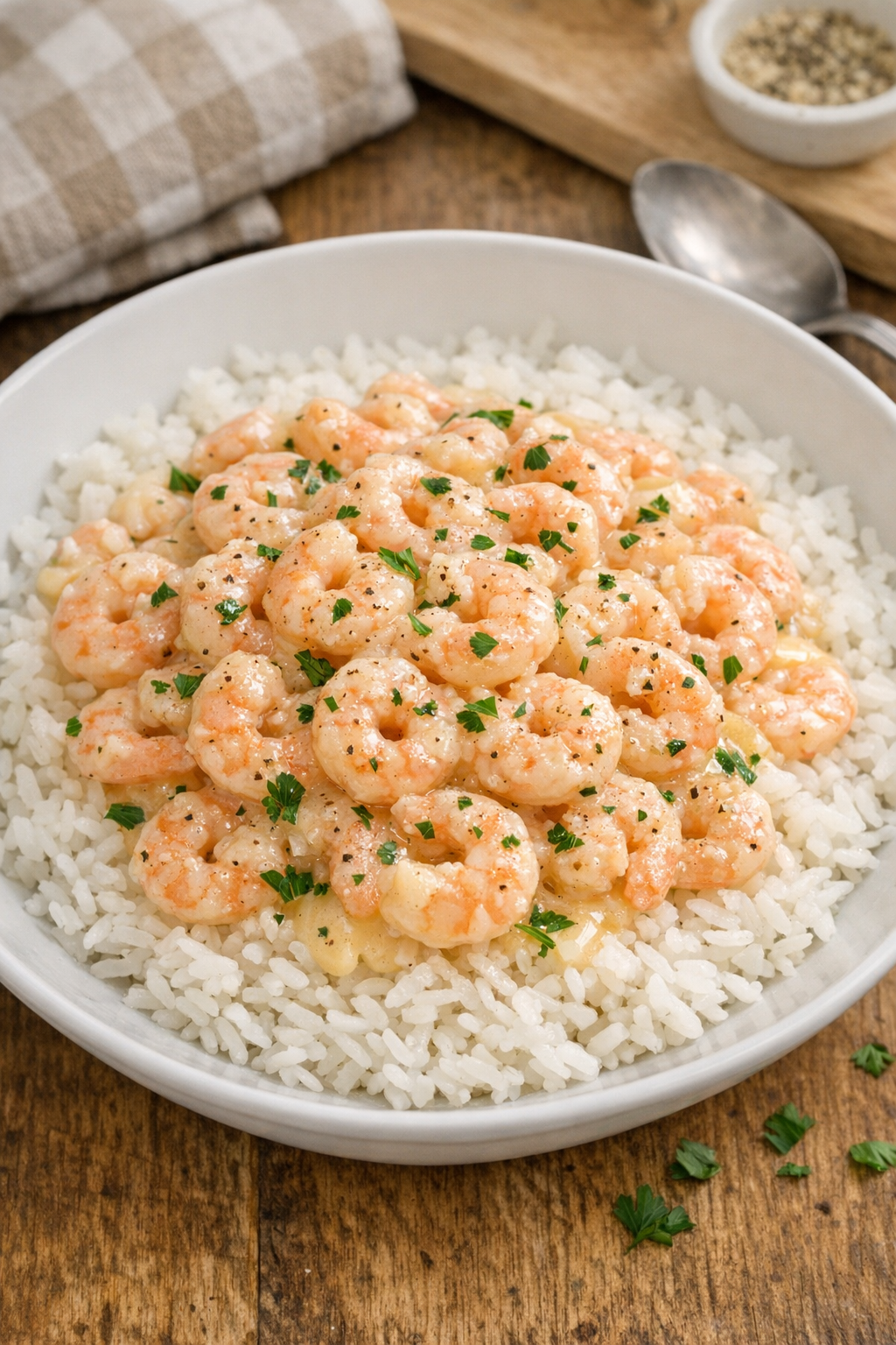 Finished plated slow cooker salad shrimp with sauce