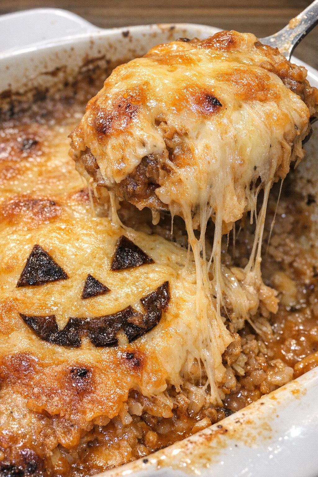 Finished Jack-o'-Lantern Bake in a ceramic dish
