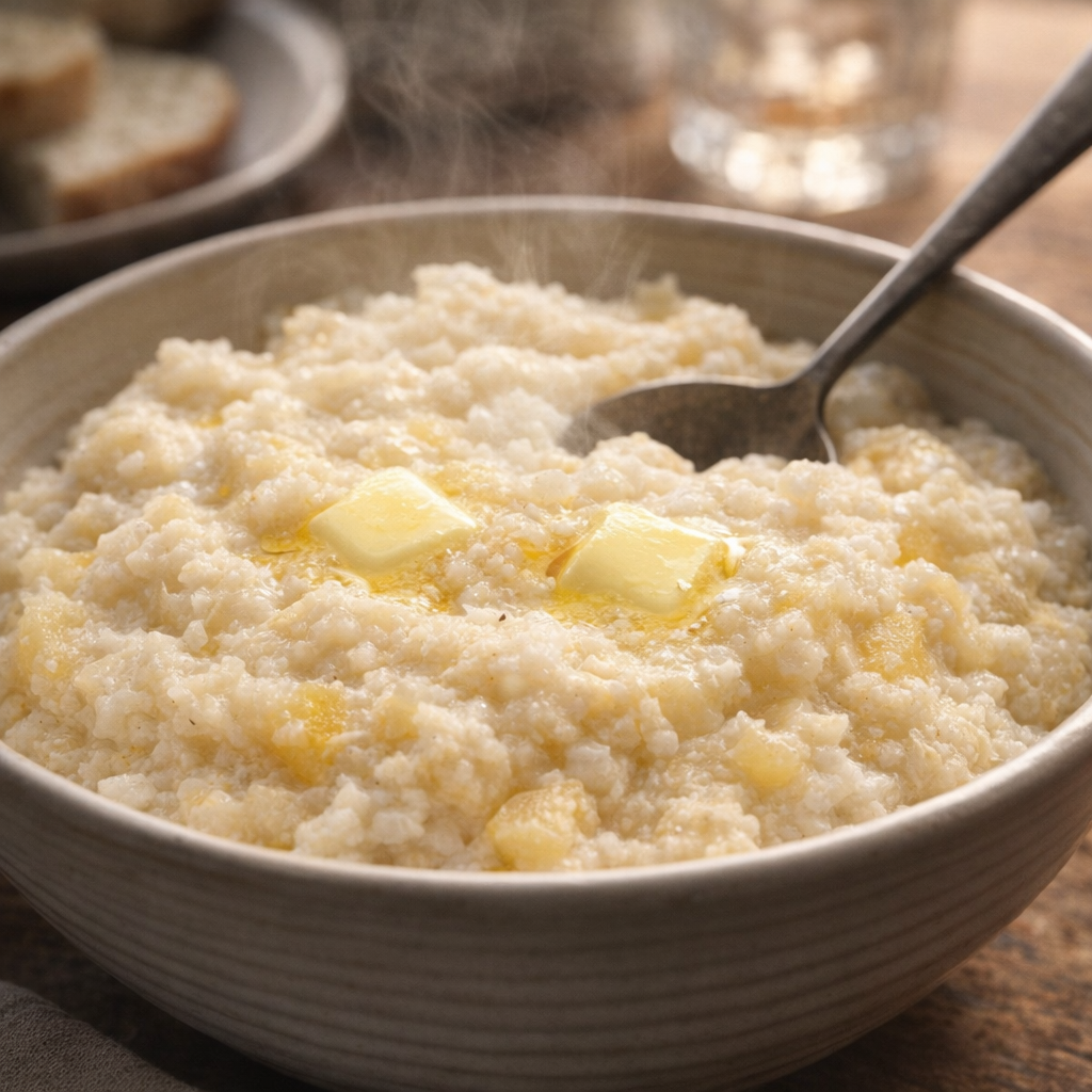 Serving bowl of mash with butter melting over the top