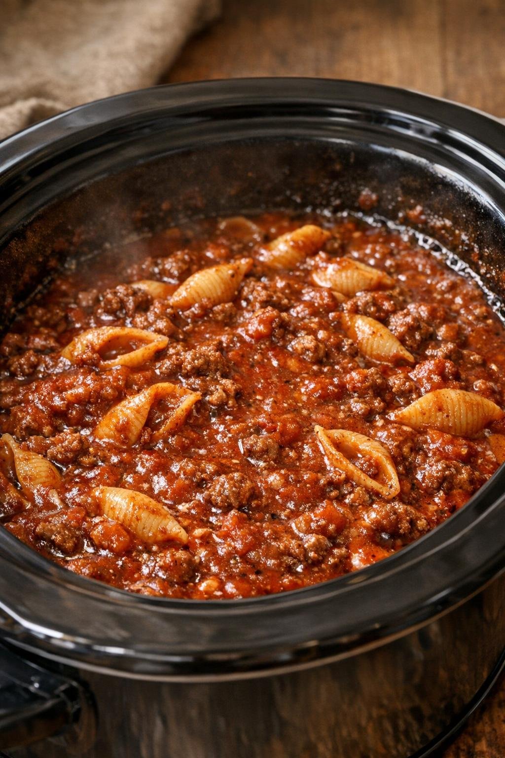 Savory meat sauce simmering in slow cooker