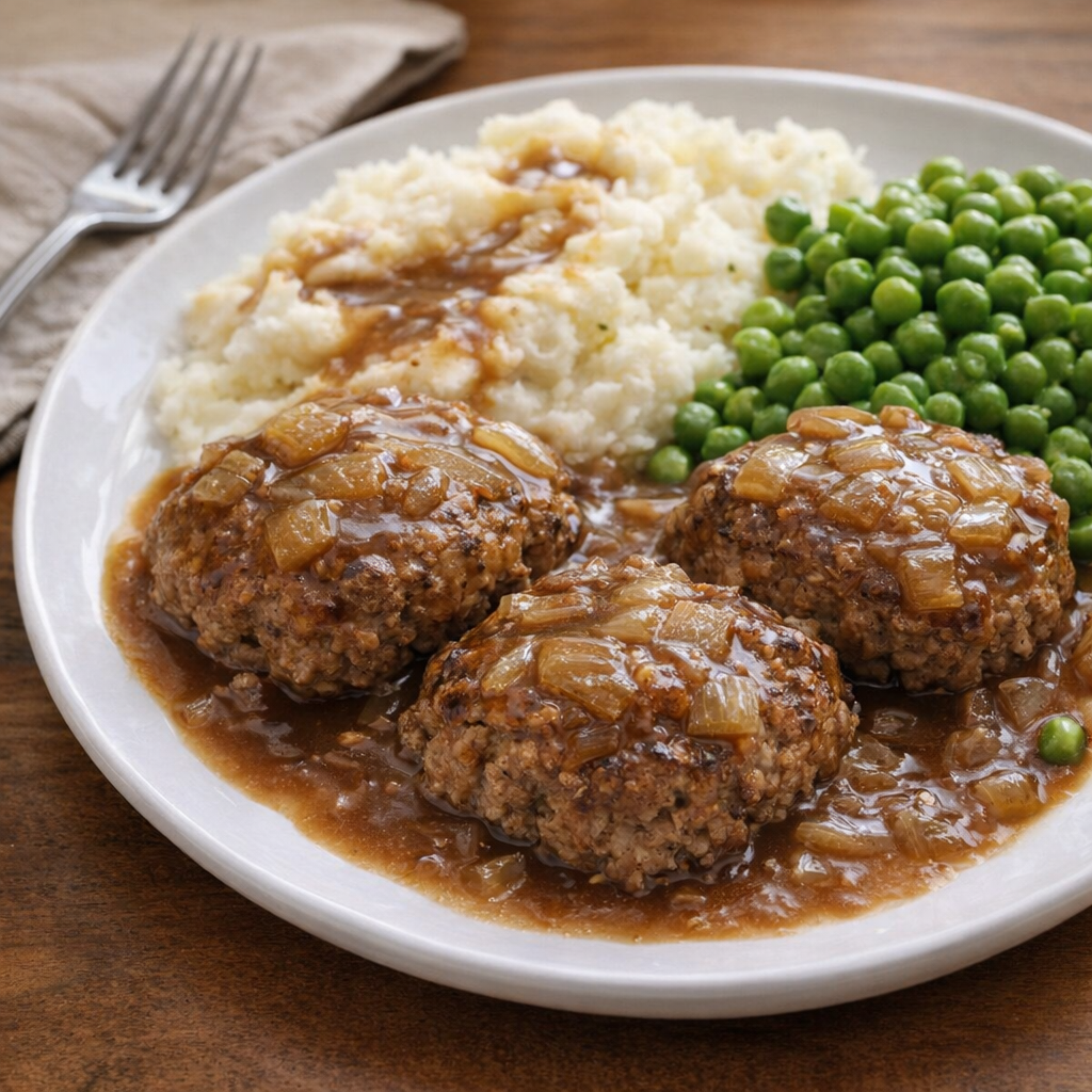 Smaller poor man’s steak patties plated for a family-friendly dinner