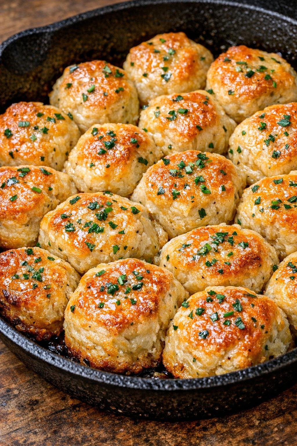 Southern buttery herb biscuit bites baked in a cast iron skillet