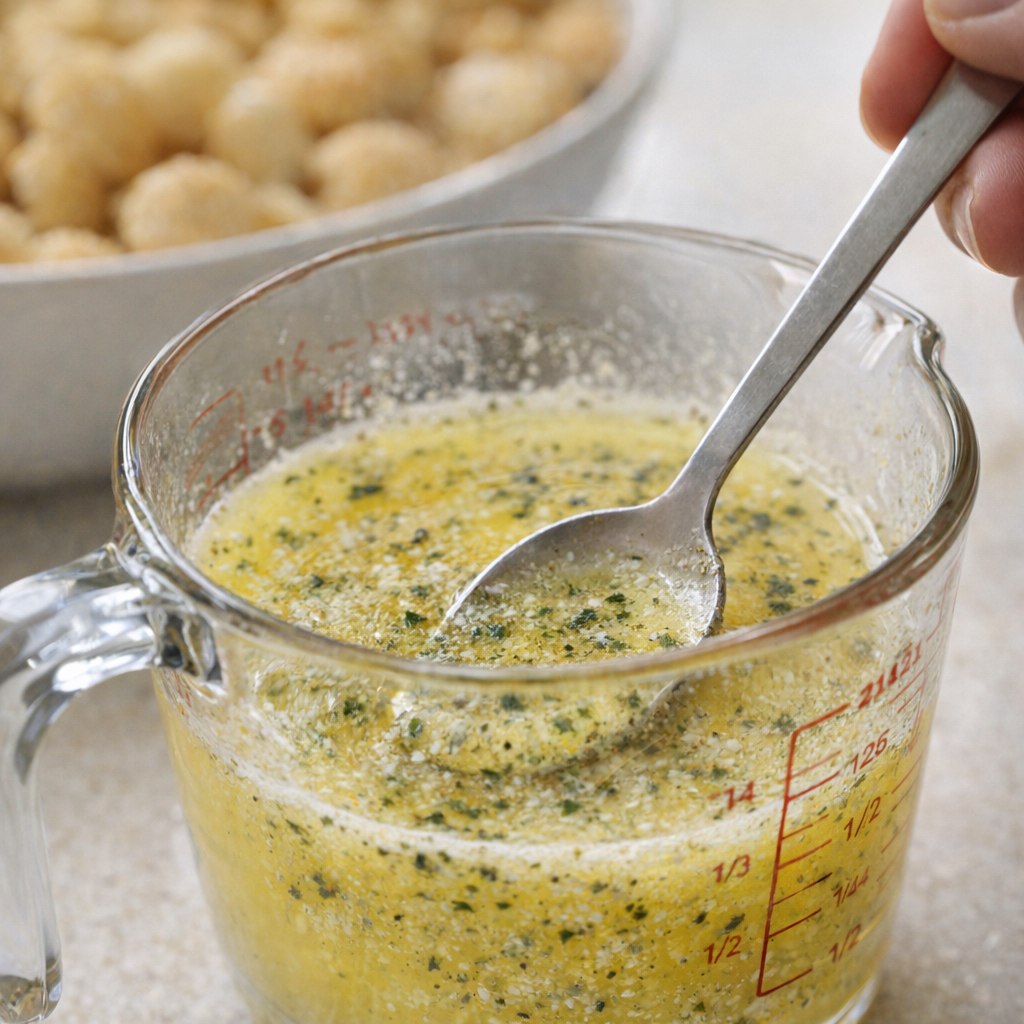 Ranch seasoning being stirred into melted butter