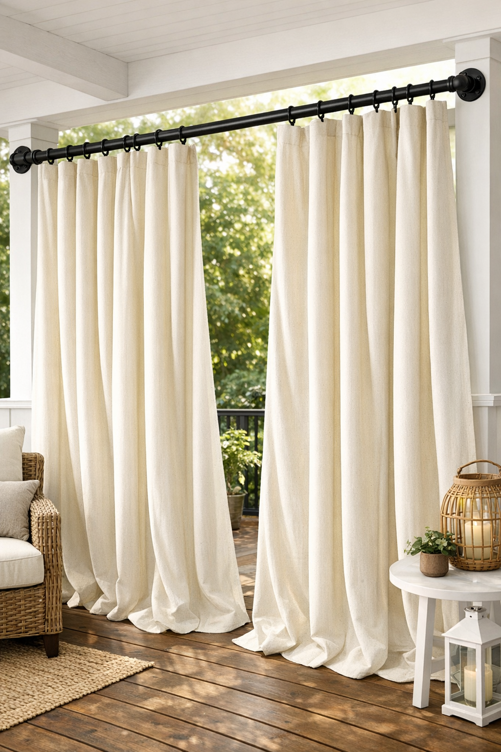 Finished DIY outdoor curtain wall on patio