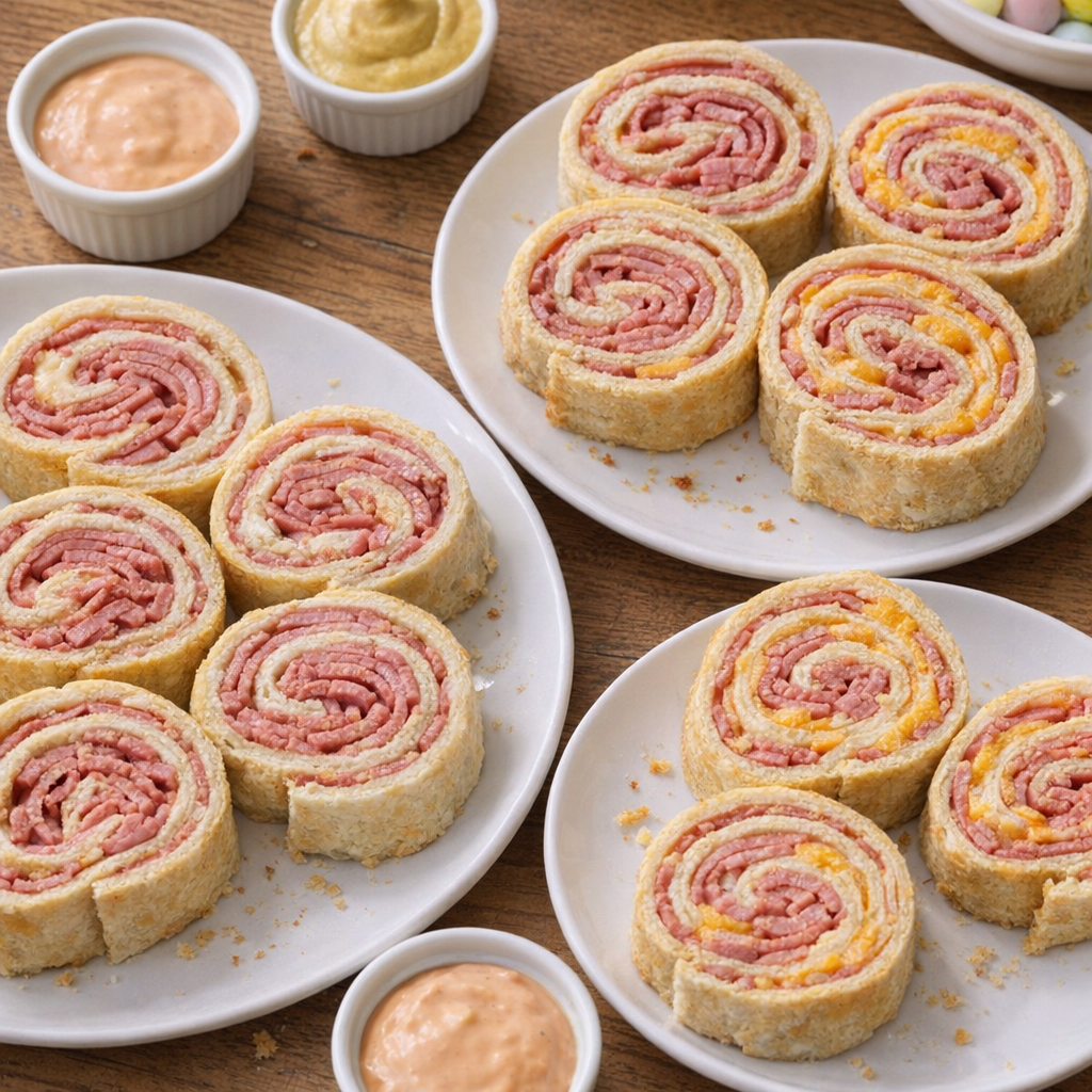 Pinwheels with different cheese and dipping sauce options