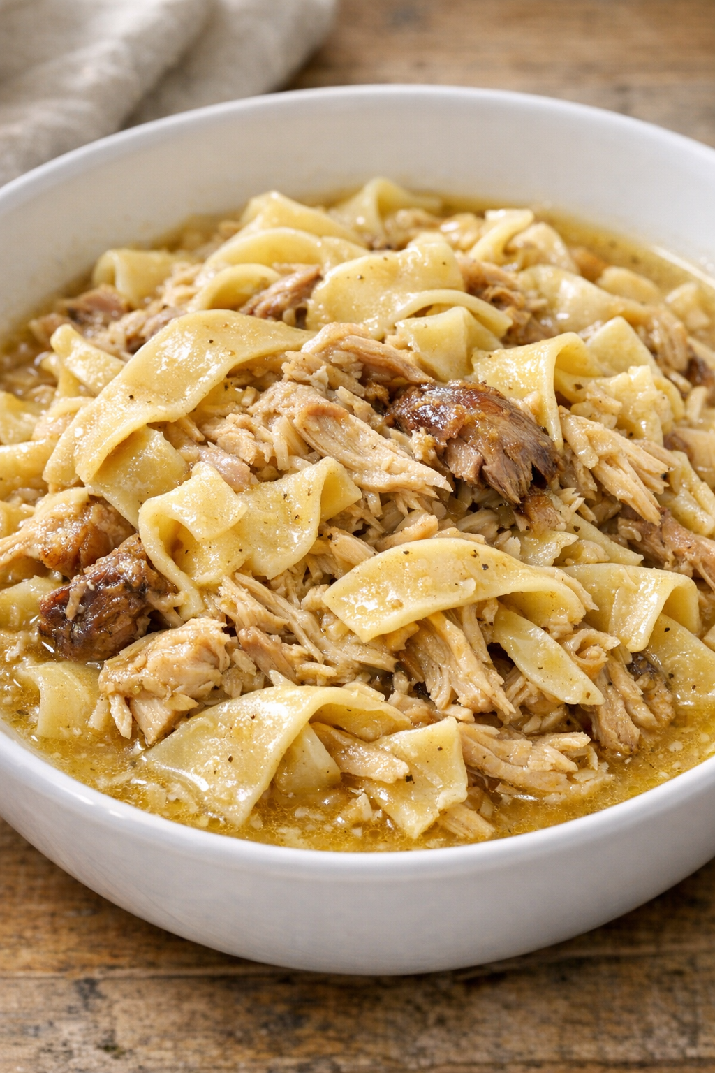 Chicken and noodles made with chicken thighs