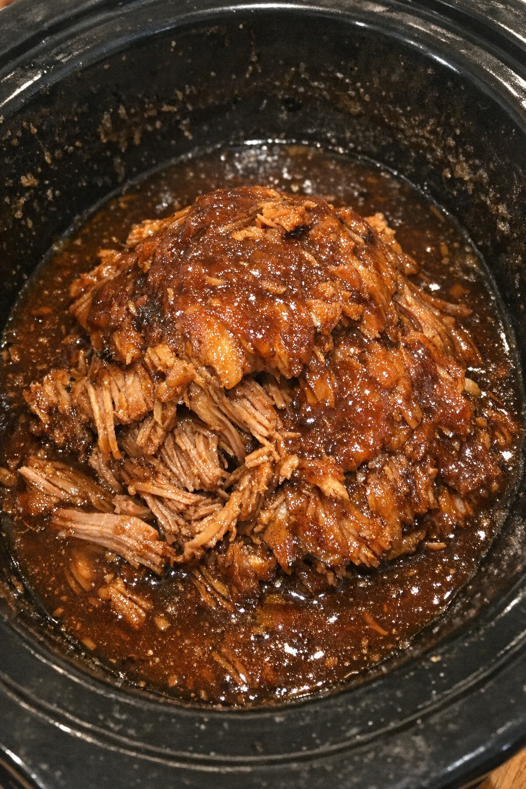 Slow cooker comfort dish glazed in amber sauce