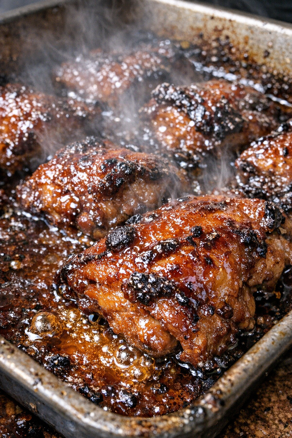 Heavily glazed roasted bake in a deep baking sheet