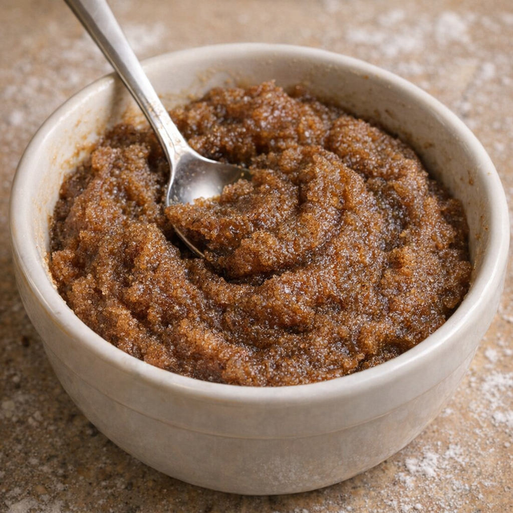 Cinnamon butter-sugar filling mixed in a small bowl