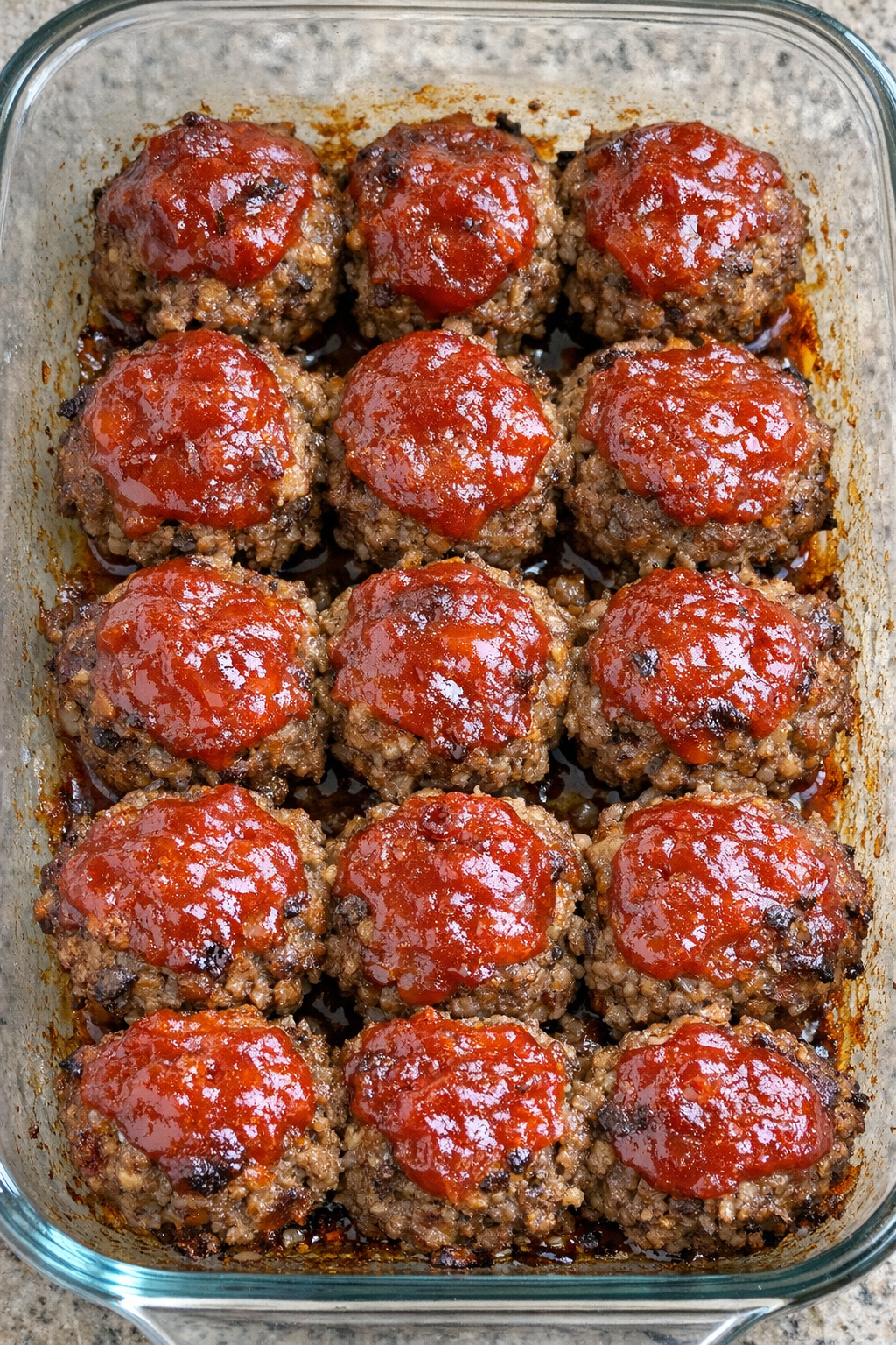 Oven baked beef meatloaf bites with ketchup glaze