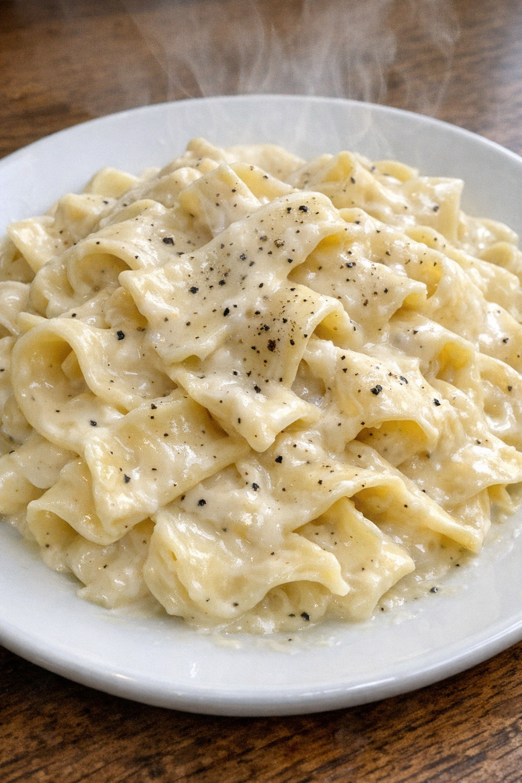 Slow cooker Amish cream cheese noodles plated on a white plate