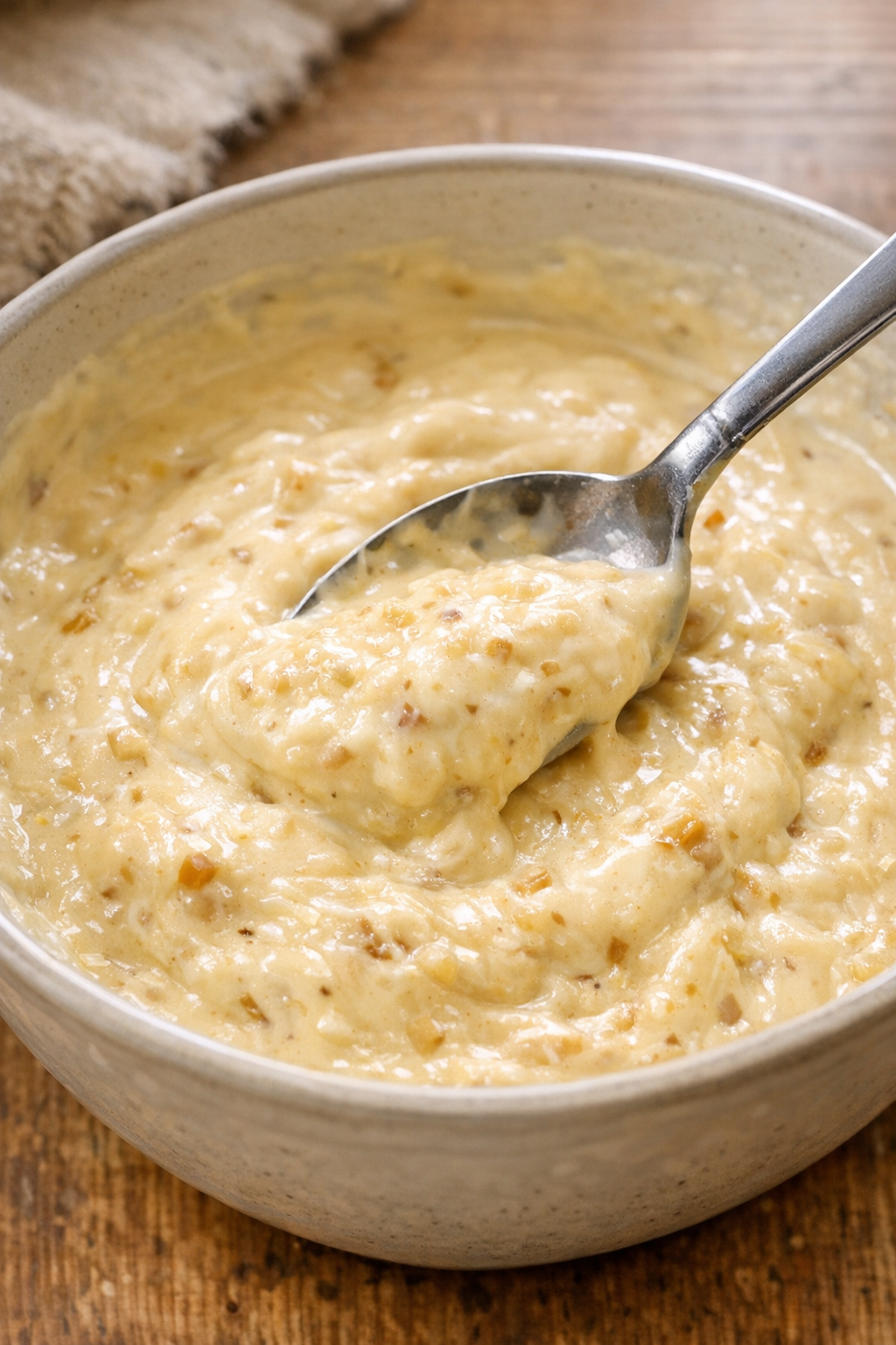 Creamy onion sauce mixed in a bowl