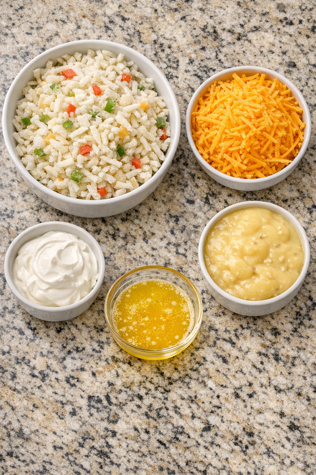 Main ingredients for hash brown casserole