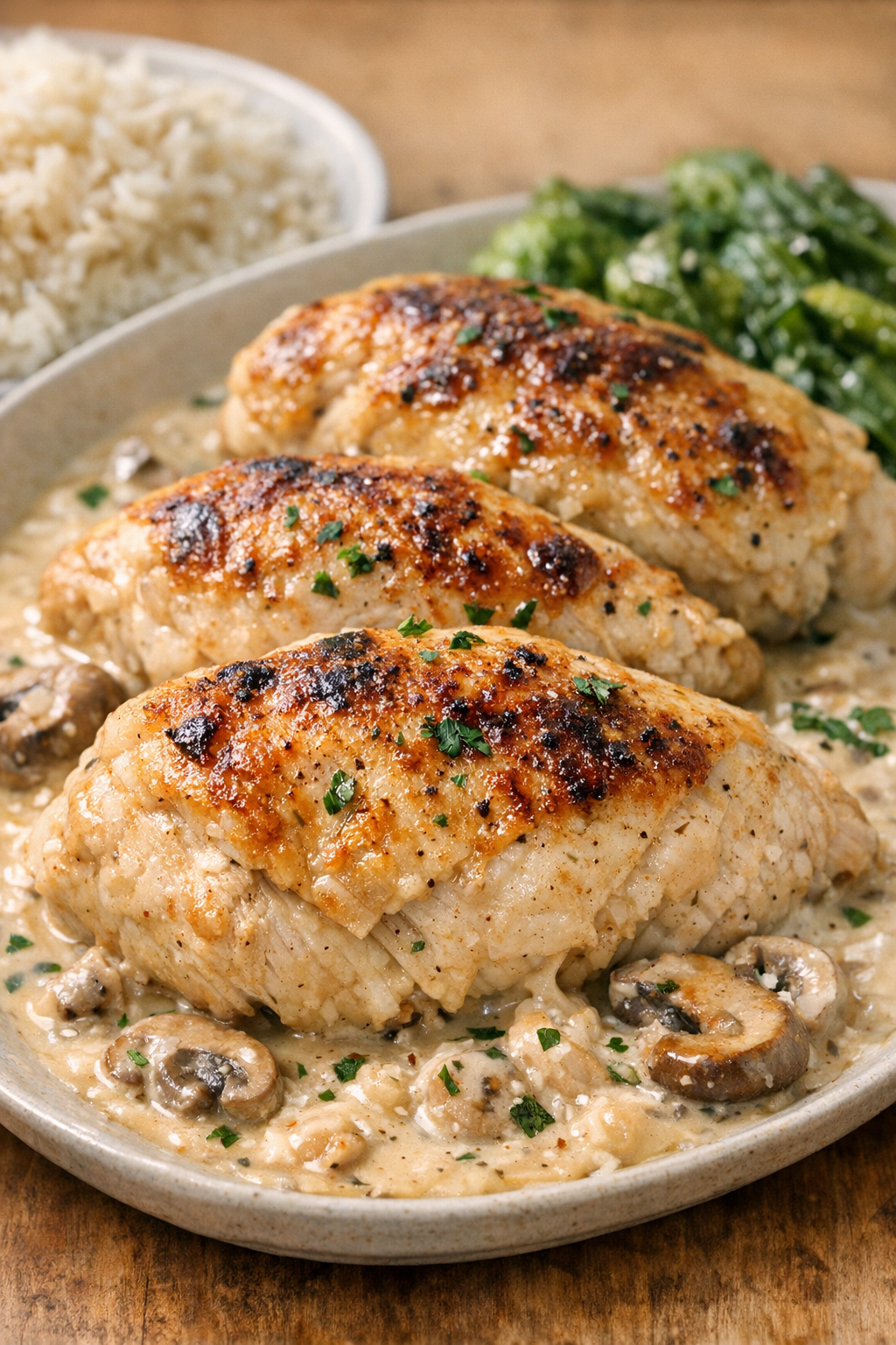 Cooked chicken lightly browned after broiling