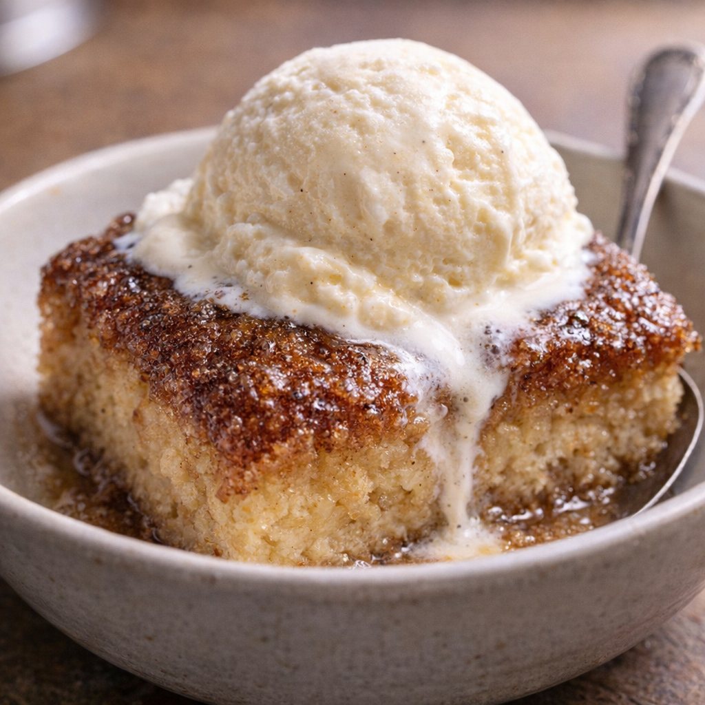 Snickerdoodle bar topped with melting vanilla ice cream