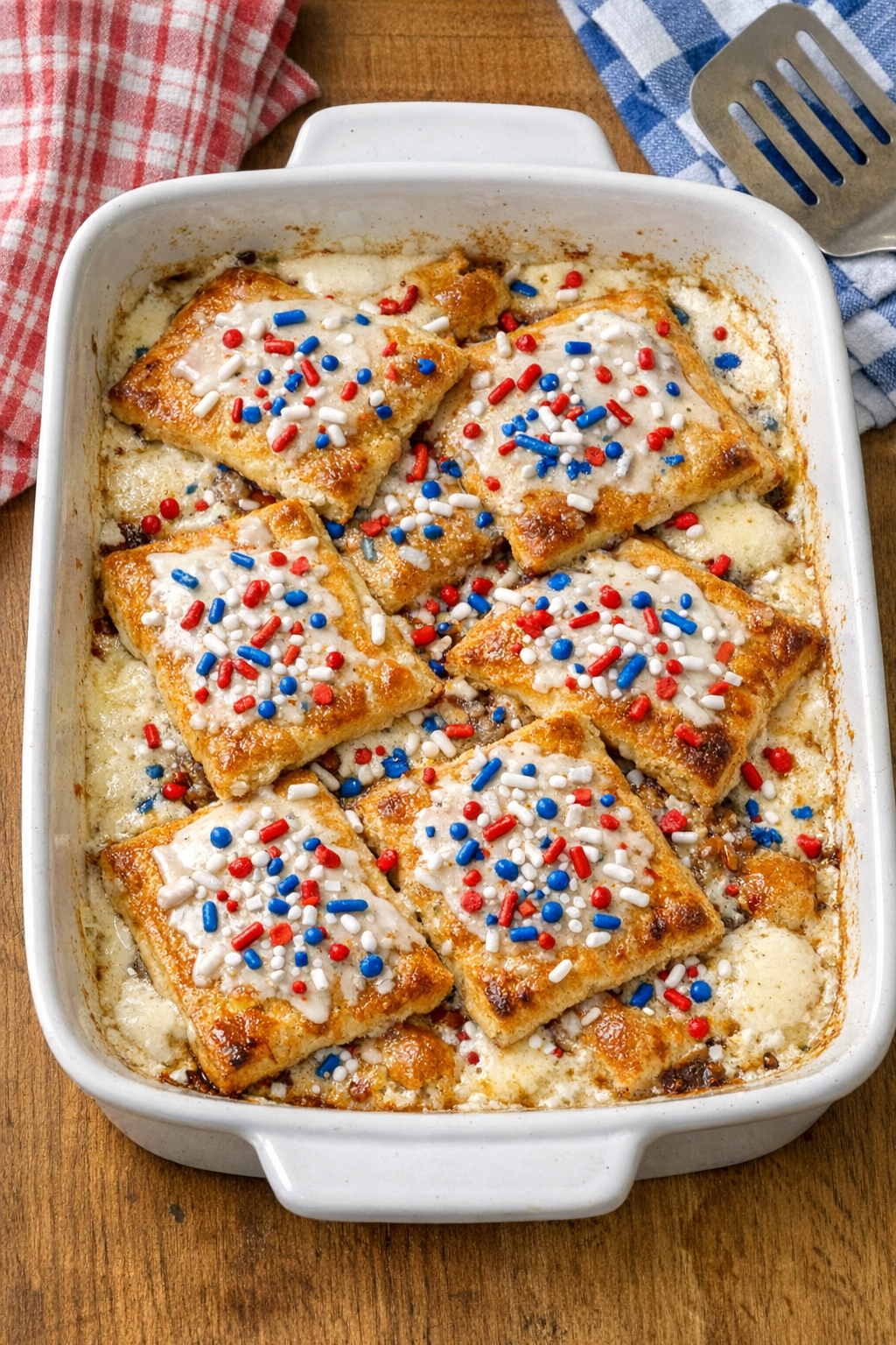 Baked toaster pastry dessert in casserole dish
