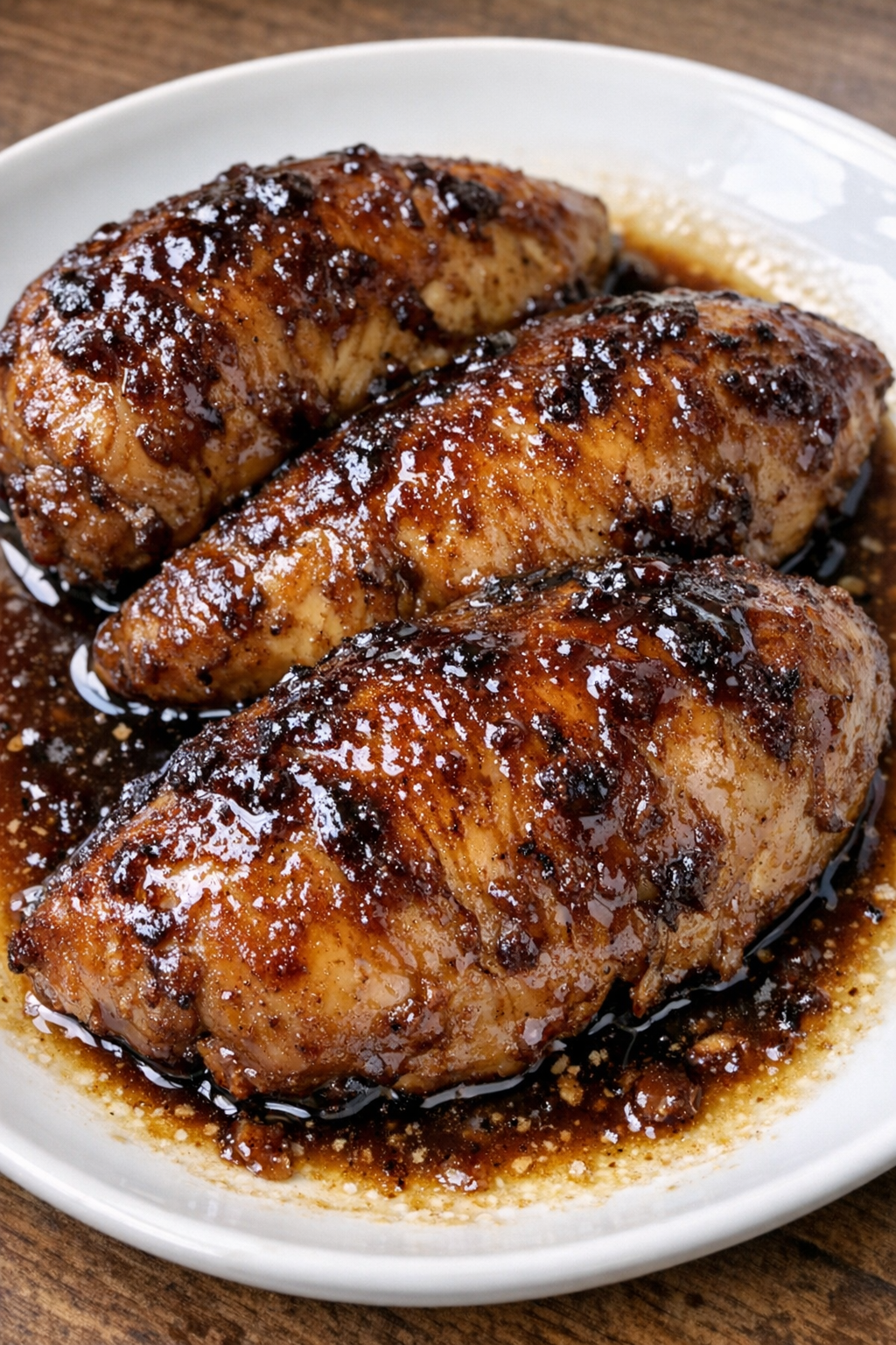 Slow cooker brown sugar chicken plated on a white ceramic plate