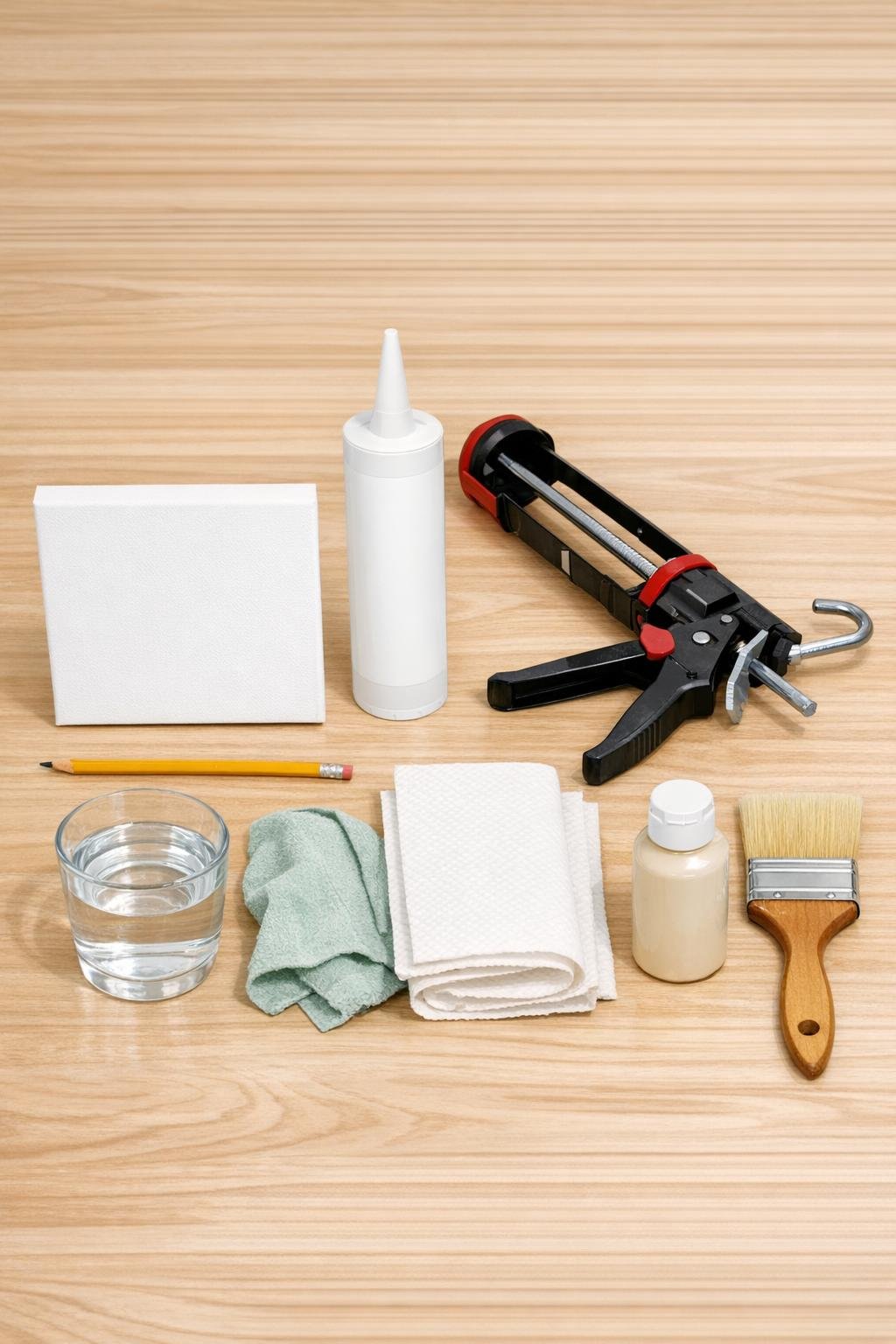 Materials for making modern plaster line art laid out on a table