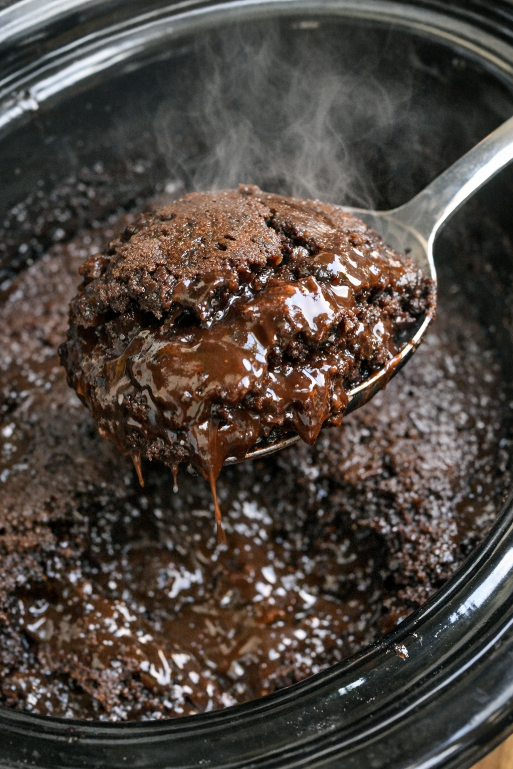 Warm chocolate pudding cake in the slow cooker