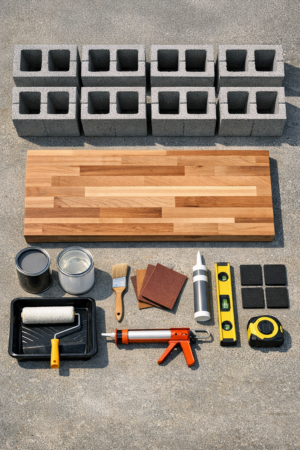 All materials for the outdoor prep table laid out together