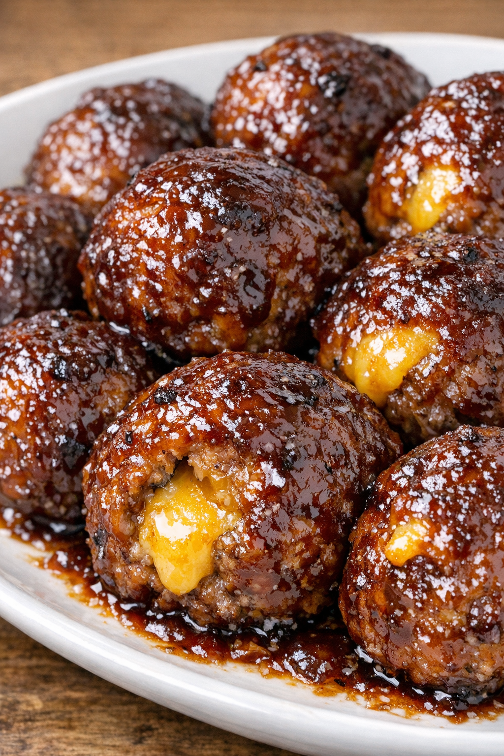 Low carb BBQ meatball bombs on a white plate